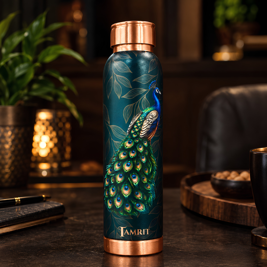 Tamrit CuPro Full Peacock UV Embossed Copper Bottle 900 ml