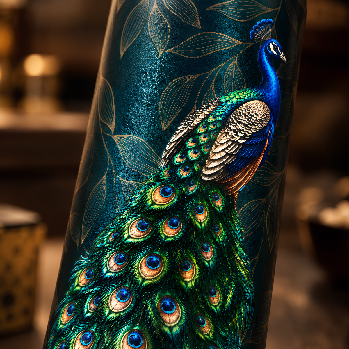 Tamrit CuPro Full Peacock UV Embossed Copper Bottle 900 ml