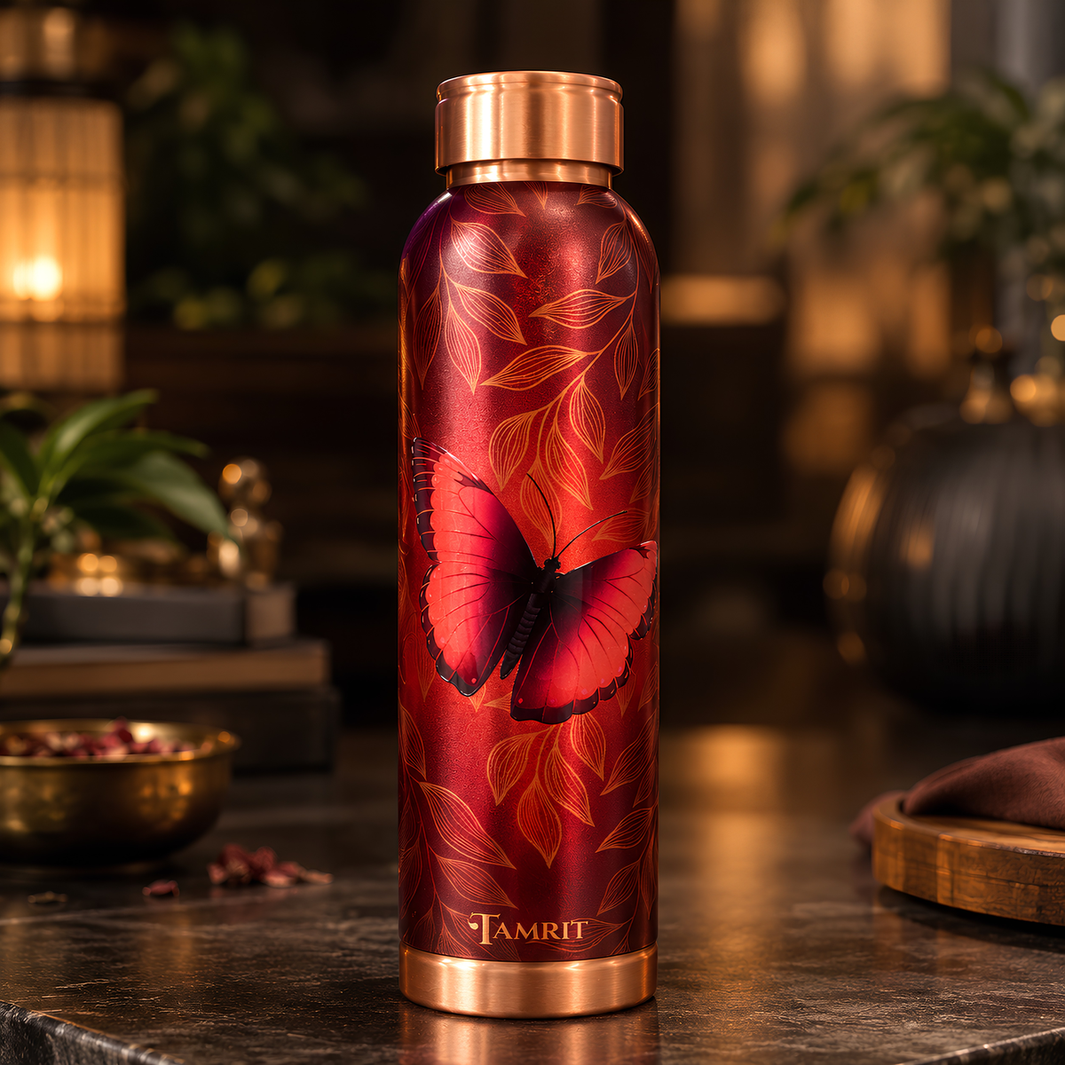 Tamrit CuPro Butterfly UV Embossed Copper Bottle 900 ml