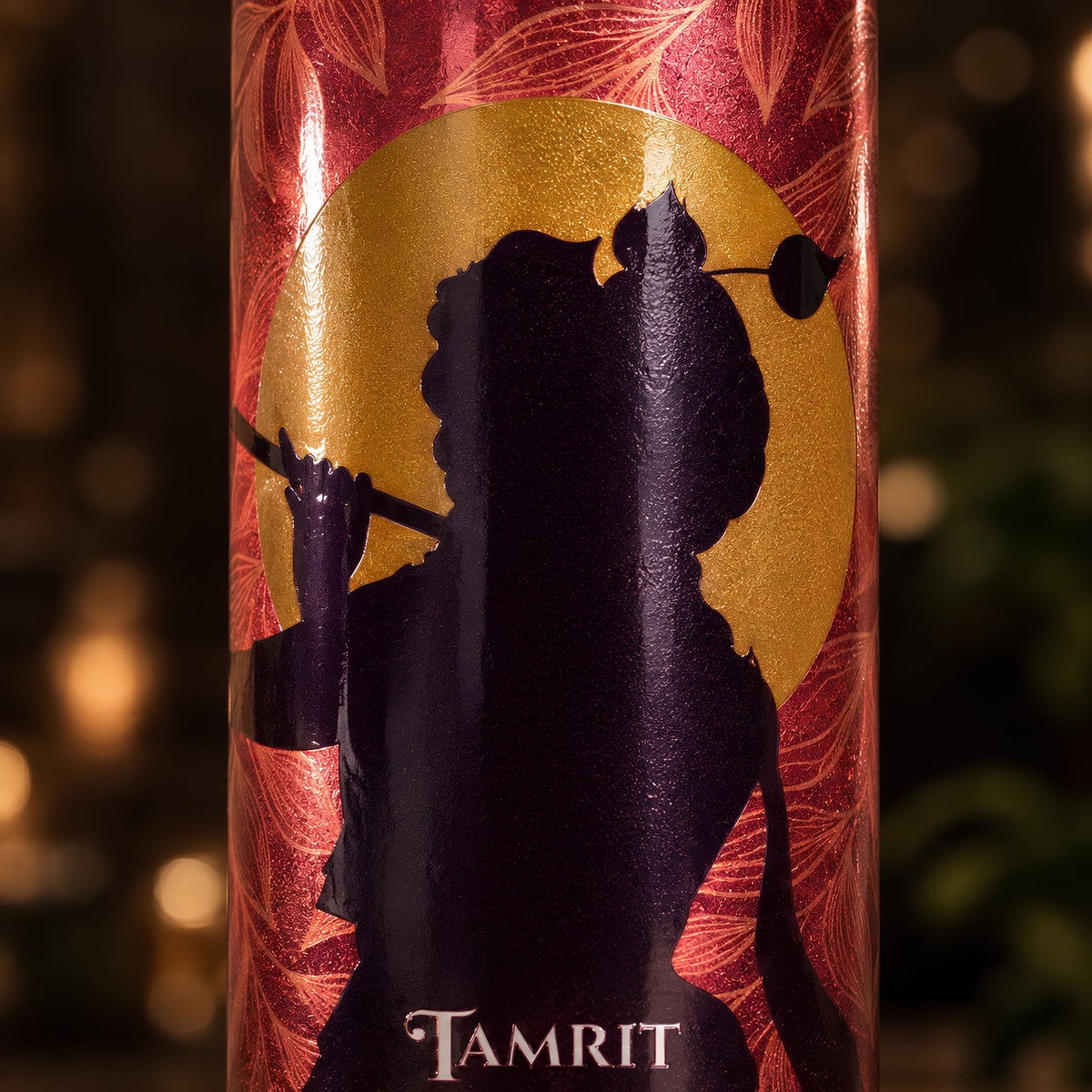 Krishna and golden moon UV embossed design on Tamrit copper bottle
