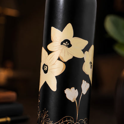 Tamrit CuPro green copper bottle standing view, floral print
