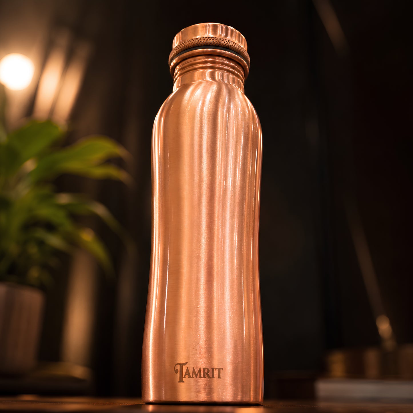 Tamrit CuFlow copper bottle standing view, minimal home design