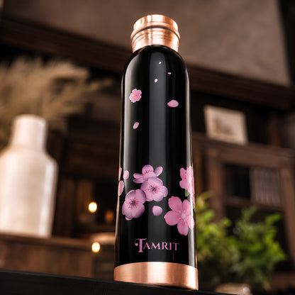 Tamrit CuFlow copper bottle standing view, floral cherry blossom print