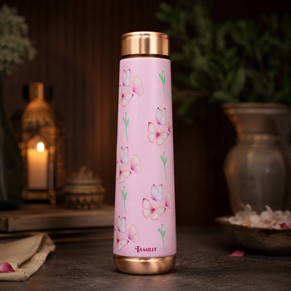 Tamrit Curo pink 1 Litre copper bottle with cherry blossom design