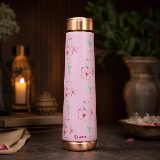 Tamrit Curo pink 1 Litre copper bottle with cherry blossom design