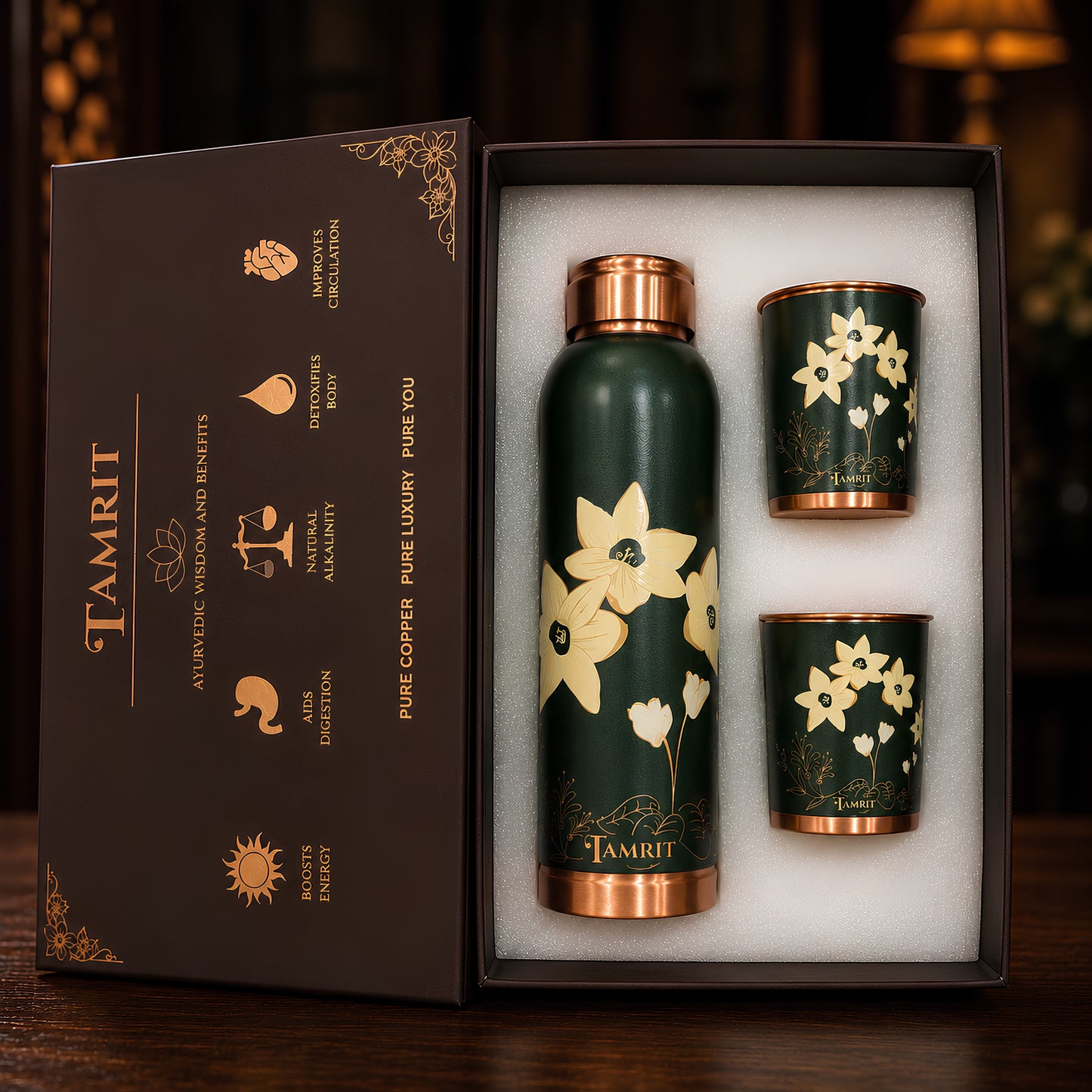 Tamrit pure copper drinkware gift set - leak-proof, rust-free