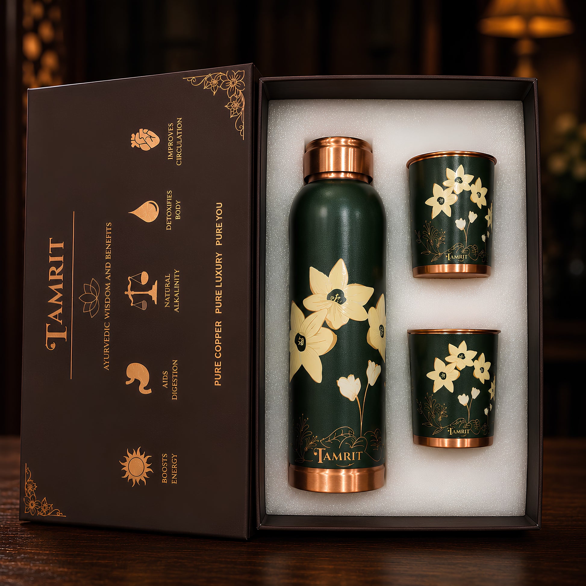 Tamrit pure copper drinkware gift set - leak-proof, rust-free