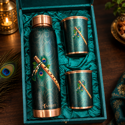Tamrit CuPro Flute Copper Gift Set | Pure Copper Bottle & Glasses