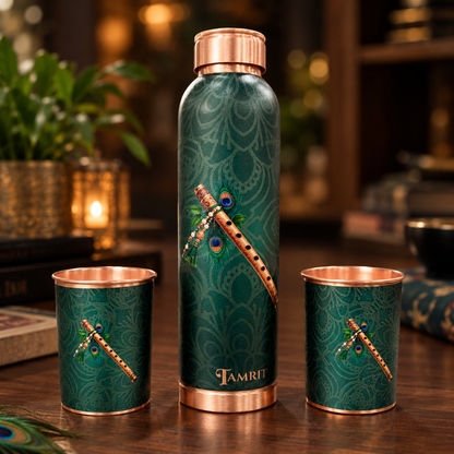 Tamrit CuPro Flute Copper Gift Set | Pure Copper Bottle & Glasses