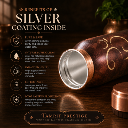 Tamrit Prestige Silver Coated Embossed Ganesha Pure Copper Water Bottle 1000ml