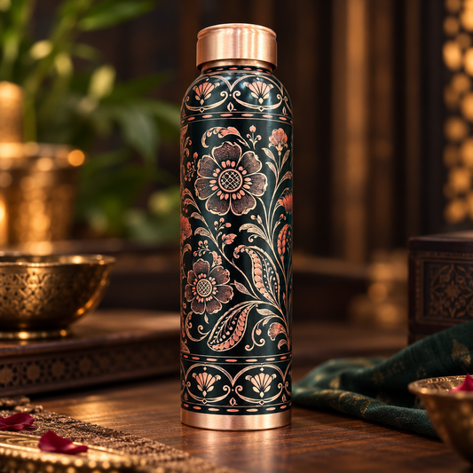 Tamrit CuPro Ornate Floral Copper Bottle | Pure Copper 1 Litre