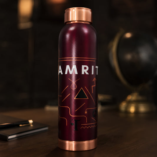Tamrit CuPro maroon copper bottle with Tamrit geometric triangle design